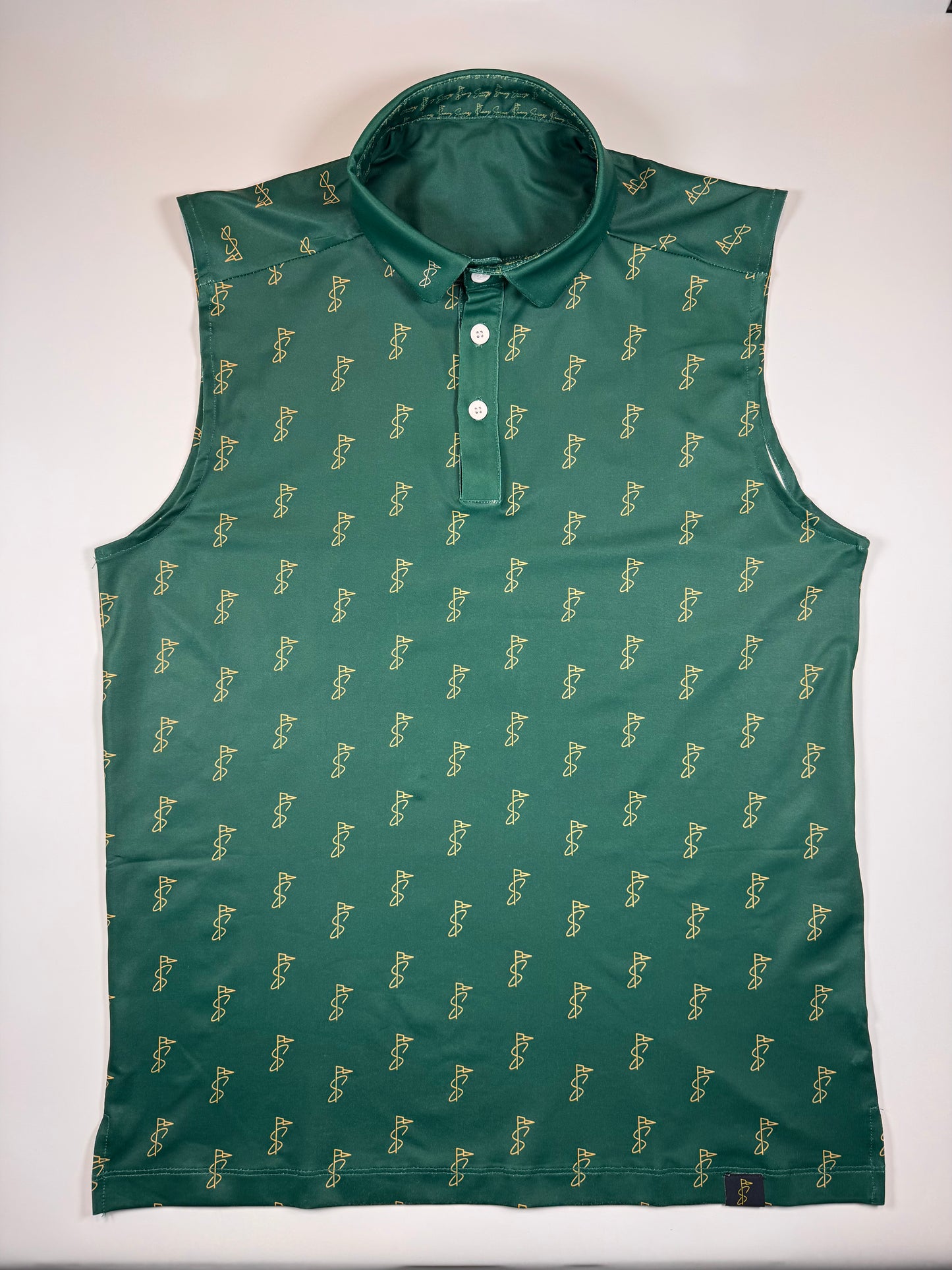 Green and Tan Sleeveless Polo
