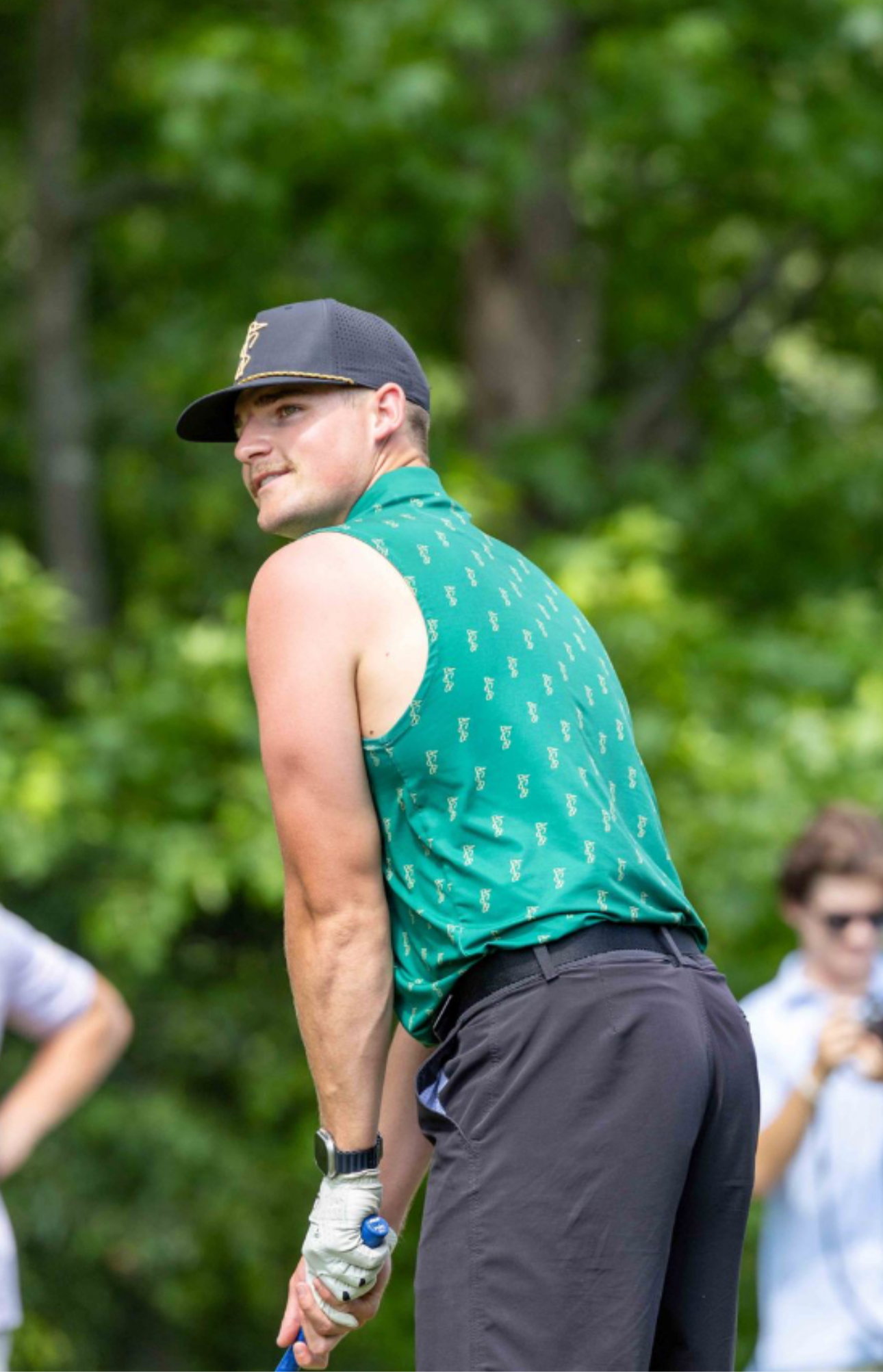 Green and Tan Sleeveless Polo