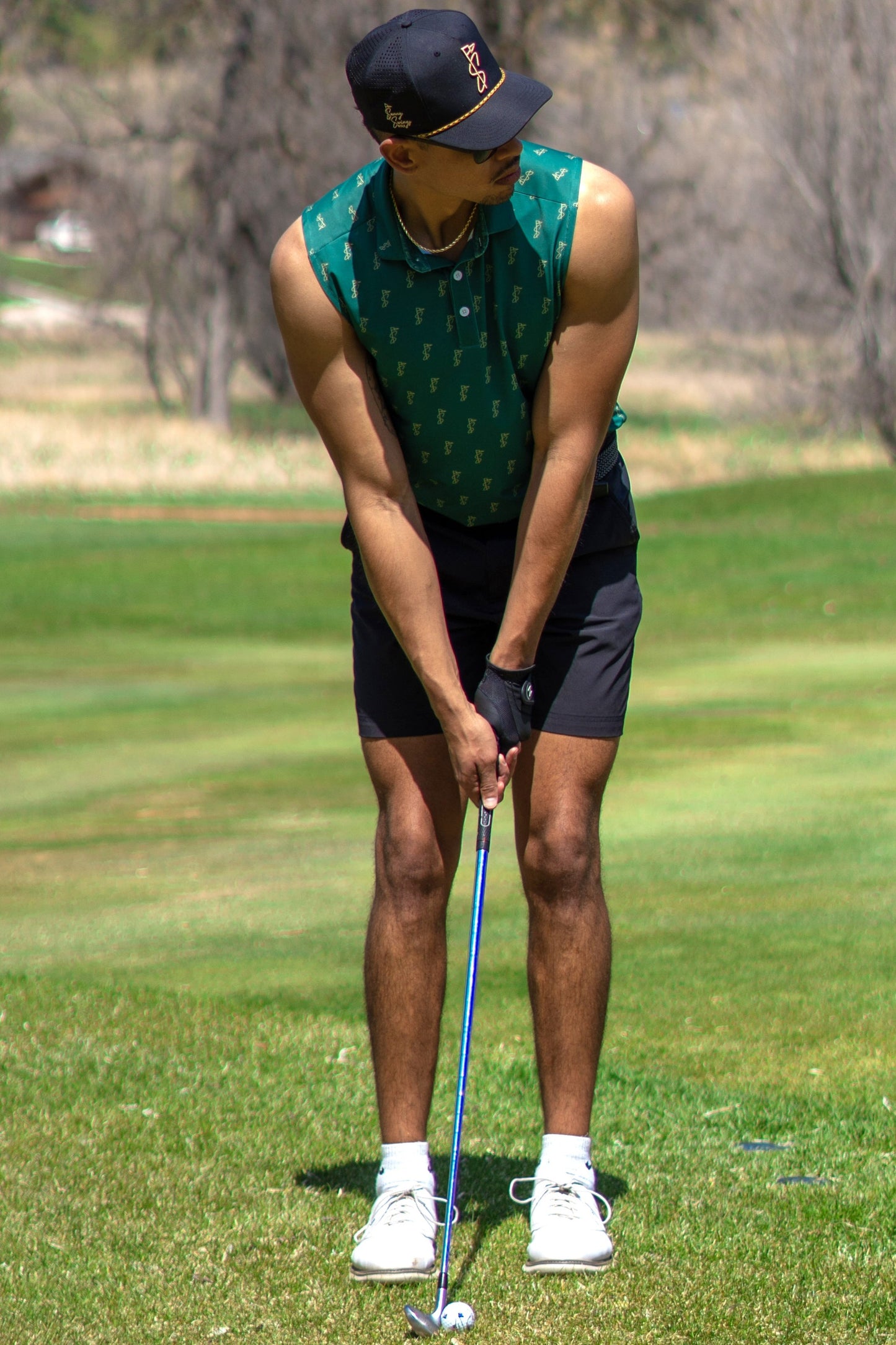 Green and Tan Sleeveless Polo